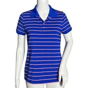 RLX Ralph Lauren Shirt Womens Medium Blue Pink Striped Golf‎ Polo Casual Preppy